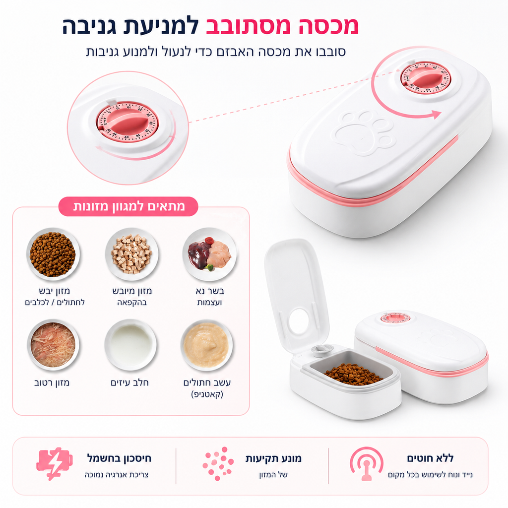 מתקן האכלה מתוזמן כפול עם טיימר לכלבים וחתולים – קערת האכלה אוטומטית